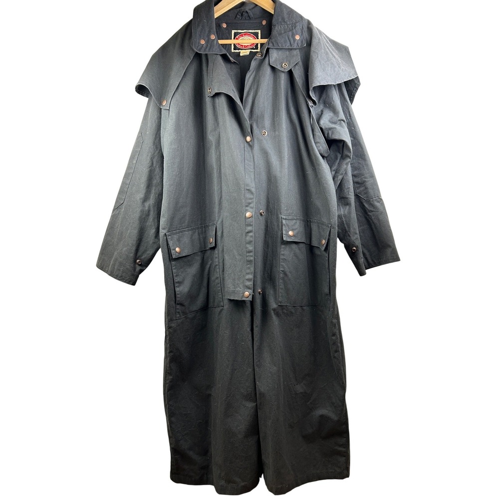 Australian Outback Collection Waxed Cotton Duster Coat Unisex M Black Equestrian